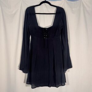 Reclaimed Vintage Black Lace Up Mini Dress